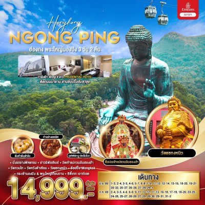 ทัวร์ฮ่องกง พระใหญ่นองปิง 3 วัน 2 คืน บินEK  เดินทาง มิ.ย.-ก.ค. 69 ราคาเริ่ม 14,999 บาท