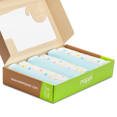 Muslin Bamboo Baby Diapers 27 inches, Set of 6 - Assorted Blue Tones (New Pack)