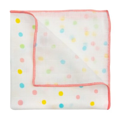 Muslin Bamboo Handkerchief 12 inches, Set of 6 - Pink Polkadot