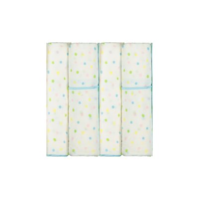 Muslin Bamboo Baby Diapers 27 inches, Set of 4 - Polka Dot Pattern with Blue Edging