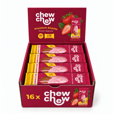 STRAWBERRY-COATED SOLAR-DRIED BANANA — BOX OF 16 BARS