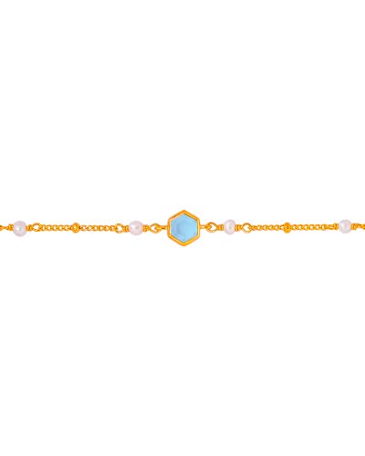Lumina Hive สร้อยข้อมือหินนำโชค เสริมการสื่อสาร เจรจาไกล่เกลี่ย ลดกังวล สมดุลอารมณ์ – Blue Chalcedony & Pearl Bracelet