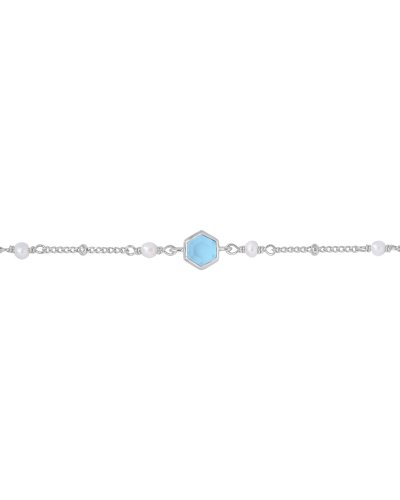 Lumina Hive สร้อยข้อมือหินนำโชค เสริมการสื่อสาร เจรจาไกล่เกลี่ย ลดกังวล สมดุลอารมณ์ – Blue Chalcedony & Pearl Bracelet
