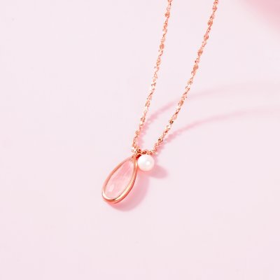Moonlit Drop - Rose Quartz & Pearl Necklace
