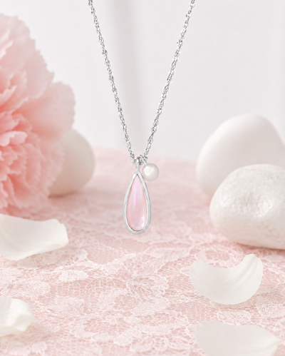 Moonlit Drop - Rose Quartz & Pearl Necklace สร้อยคอหินนำโชคนำเข้าจากเกาหลี เสริมด้านความรัก และความสัมพันธ์