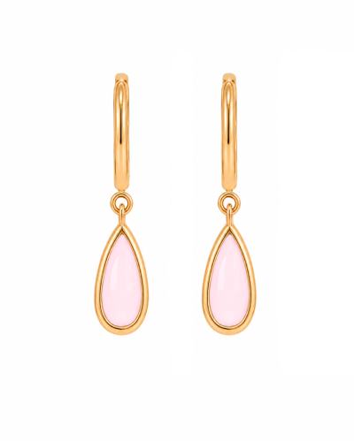 Moonlit Drop - Rose Quartz Earrings ต่างหูหินนำโชคนำเข้าจากเกาหลี เสริมด้านความรัก และความสัมพันธ์ เยียวยาหัวใจ