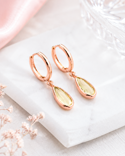 Moonlit Drop - Lemon Quartz & Pearl Earrings ต่างหูหินนำโชคนำเข้าจากเกาหลี เสริมสมาธิ ความคิดสร้างสรรค์ การตัดสินใจ