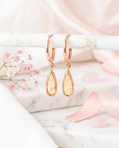 Moonlit Drop - Lemon Quartz & Pearl Earrings ต่างหูหินนำโชคนำเข้าจากเกาหลี เสริมสมาธิ ความคิดสร้างสรรค์ การตัดสินใจ