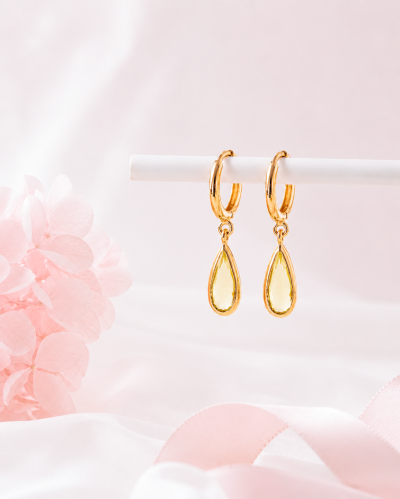 Moonlit Drop - Lemon Quartz & Pearl Earrings ต่างหูหินนำโชคนำเข้าจากเกาหลี เสริมสมาธิ ความคิดสร้างสรรค์ การตัดสินใจ