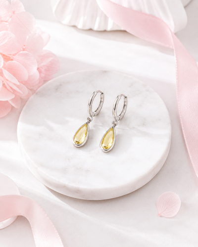 Moonlit Drop - Lemon Quartz & Pearl Earrings ต่างหูหินนำโชคนำเข้าจากเกาหลี เสริมสมาธิ ความคิดสร้างสรรค์ การตัดสินใจ