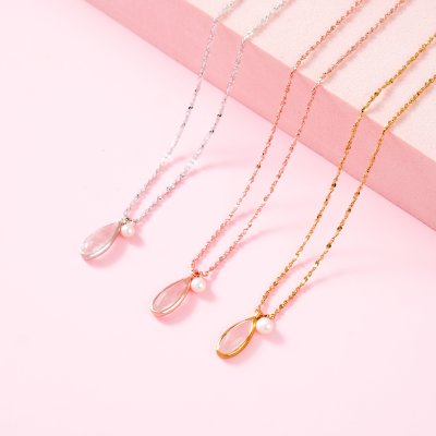 Moonlit Drop - Rose Quartz & Pearl Necklace
