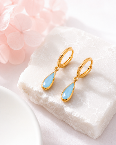 Moonlit Drop - Blue Chalcedony & Pearl Necklace สร้อยหินนำโชคนำเข้าจากเกาหลี เสริมการสื่อสาร ความเข้าใจ การทำงานเป็นทีม