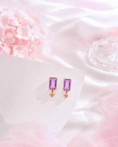 Side by Shine ตุ้มหูหินนำโชค เสริมสมดุลภายใน การตัดสินใจ ความคิดชัดเจน จัดการอารมณ์ - Amethyst & White Topaz Earrings