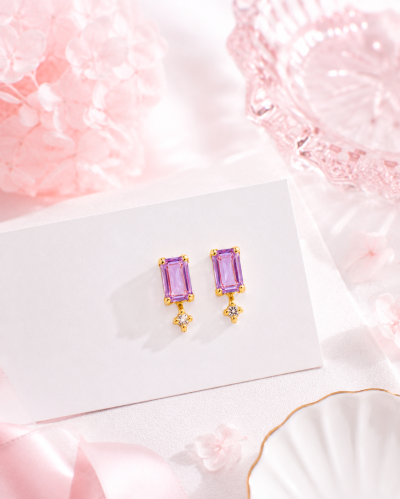 Side by Shine ตุ้มหูหินนำโชค เสริมสมดุลภายใน การตัดสินใจ ความคิดชัดเจน จัดการอารมณ์ - Amethyst & White Topaz Earrings