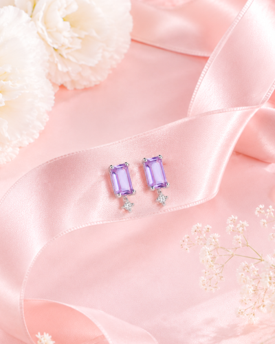 Side by Shine ตุ้มหูหินนำโชค เสริมสมดุลภายใน การตัดสินใจ ความคิดชัดเจน จัดการอารมณ์ - Amethyst & White Topaz Earrings