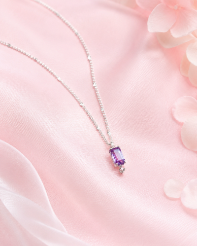 Side by Shine สร้อยคอหินนำโชค เสริมสมดุลภายใน การตัดสินใจ ความคิดชัดเจน จัดการอารมณ์ - Amethyst & White Topaz Necklace