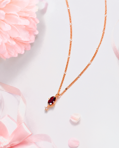 Side by Shine สร้อยคอหินนำโชค เสริมมิตรภาพ การตัดสินใจ ความสำเร็จและมั่นคง - Garnet & White Topaz Necklace