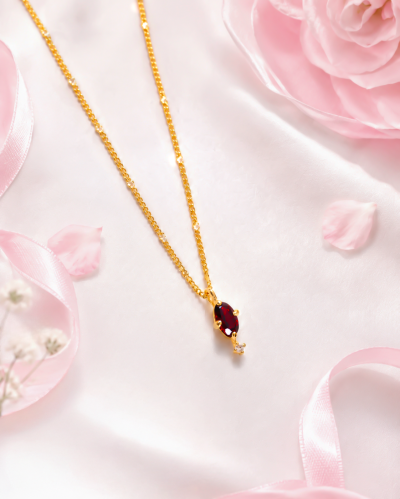 Side by Shine สร้อยคอหินนำโชค เสริมมิตรภาพ การตัดสินใจ ความสำเร็จและมั่นคง - Garnet & White Topaz Necklace