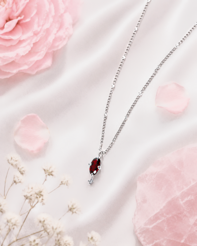Side by Shine สร้อยคอหินนำโชค เสริมมิตรภาพ การตัดสินใจ ความสำเร็จและมั่นคง - Garnet & White Topaz Necklace