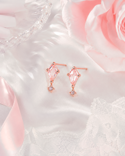 Side by Shine ตุ้มหูหินนำโชค เสริมความรัก เยียวยาจิตใจ รักตัวเอง ความสัมพันธ์ที่ดี - Rose Quartz & White Topaz Earrings