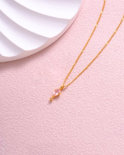 Side by Shine สร้อยคอหินนำโชค เสริมความรัก เยียวยาจิตใจ รักตัวเอง ความสัมพันธ์ที่ดี - Rose Quartz & White Topaz Necklace