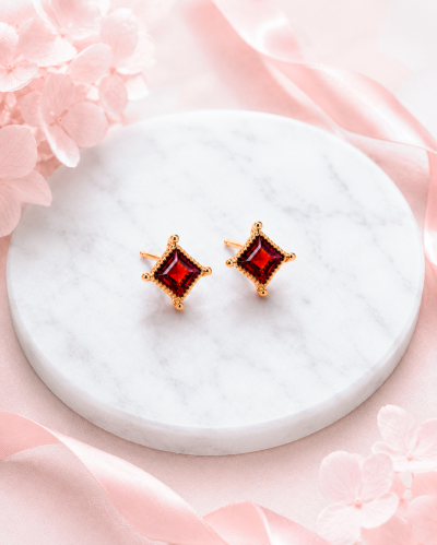 Starlit Glow - Red Garnet Earrings ตุ้มหูหินนำโชค จิตใจชัดเจน เสริมมิตรภาพ ความมั่นคงในใจ ความสำเร็จและก้าวหน้า