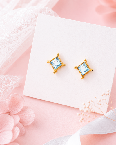 Starlit Glow - Blue Topaz Earrings ตุ้มหูหินนำโชค เสริมการสื่อสาร ลดความเครียด ใจสงบนิ่ง เพิ่มพลังบวก