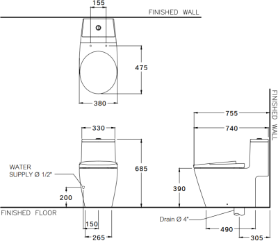 C100207 สุขภัณฑ์ แบบชิ้นเดียว 3/4.5 ลิตร รุ่น OVAL