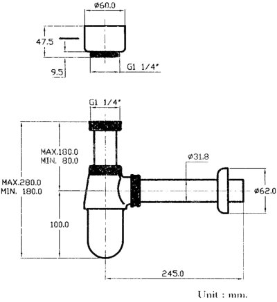BP-05 ชุดกระปุกน้ำทิ้งพร้อมถ้วยล่างปัสสาวะยาว 24 ซม. 902BP05