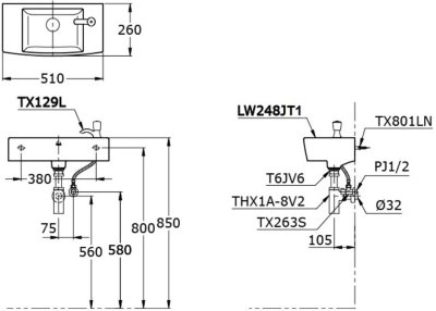 LW248JRW/F อ่างล้างหน้า แบบแขวนผนัง