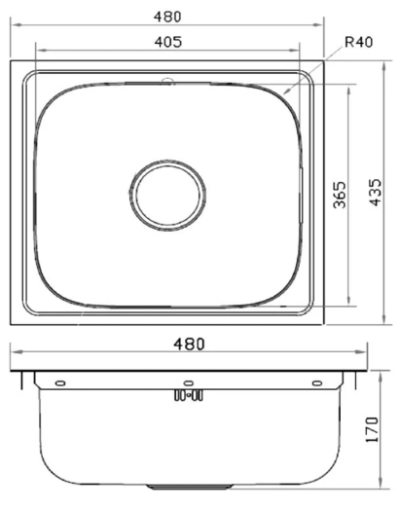 DSX48-NC อ่างล้างจาน ชนิด 1 หลุม สเตนเลส สตีล  AISI 201  สะดือขนาด 3.5 นิ้ว แถมฟรีก๊อกน้ำเย็น