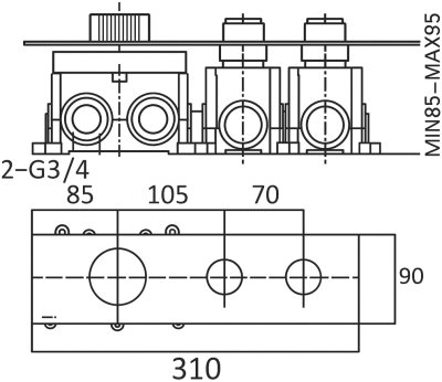 CT3024#GG วาล์วผสมเปิด-ปิดน้ำ 2 ทิศทางพร้อมปุ่มควบคุมอุณหภูมิและปรับปริมาณน้ำ