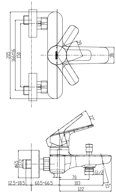 TBG03302T#PBR ก๊อกผสมสำหรับลงอ่างอาบน้ำและยืนอาบ ชนิดติดผนัง (ไม่รวมชุดฝักบัวสายอ่อน)