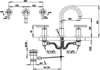 CT238YC20 ก๊อกผสมอ่างล้างหน้าทรงสูงเซ็นเตอร์ 8 นิ้ว พร้อมสะดืออ่างล้างหน้าแบบป๊อปอัพ รุ่น CROSS