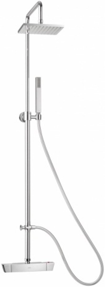 CT2085W ก๊อกผสมยืนอาบน้ำพร้อมวาล์วควบคุมอุณหภูมิพร้อมฝักบัวสายอ่อน 1 ฟังก์ชั่นและฝักบัวก้านแข็งขนาด 8 นิ้ว รุ่น SQUARE