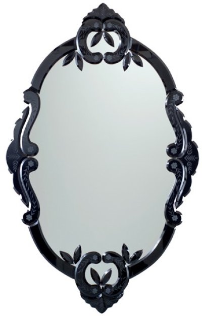 MCC271 กระจก แขวนผนังทรงรี กรอบด้านข้างทำจากเรซิ่นสีดำฉลุลาย 800 x 500 มม.