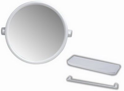 PM902 กระจกกรอบพลาสติก ทรงกลม ครึ่งชุด สีขาว