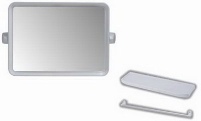 PM901 กระจกกรอบพลาสติก ทรงสี่เหลี่ยม ครึ่งชุด สีขาว