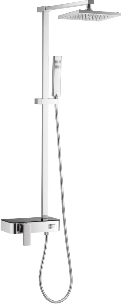 CT2241W ก๊อกผสมยืนอาบน้ำพร้อมฝักบัวสายอ่อน 3 ฟังก์ชั่นและฝักบัวก้านแข็ง ขนาด 8 นิ้ว และชั้นวางของเอนกประสงค์ (วาล์วเปลี่ยนทิศทางน้ำแบบกด) รุ่น SWITCH PANEL