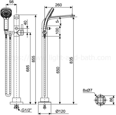 A-6816-710 ก๊อกผสมอ่างอาบน้ำ แบบตั้งพื้น รุ่น IDS