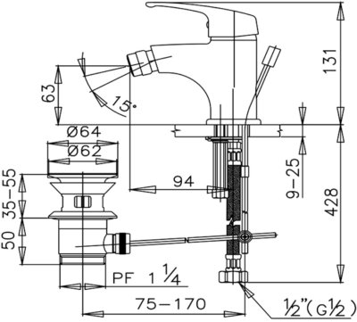 CT562D ก๊อกผสมโถบิเด้แบบก้านโยกพร้อมสะดือป๊อปอัพและสายน้ำดี รุ่น ARONA