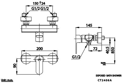 CT2406A ก๊อกผสมยืนอาบน้ำแบบก้านโยก รุ่น WALTZ
