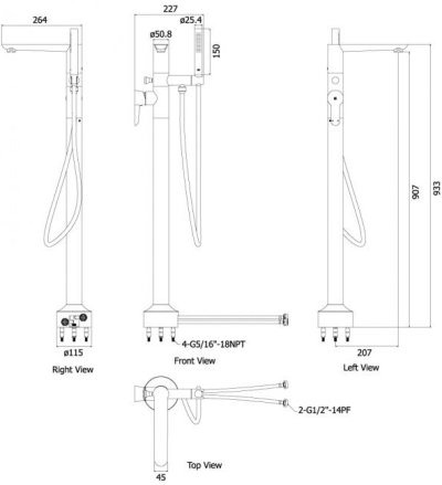 HFDSP-400131 ก๊อกผสมอ่างอาบน้ำตั้งพื้นพร้อมฝักบัวมือถือ รุ่น RIVIERA 