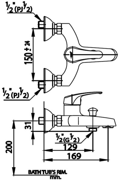  CT366A ก๊อกผสมอ่างอาบน้ำแบบก้านโยก รุ่น ARONA