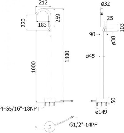HFVSP-400011 ก๊อกเดี่ยวอ่างอาบน้ำตั้งพื้น รุ่น MARATHON