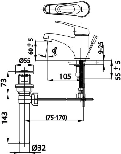 CT2171A ก๊อกผสมอ่างล้างหน้าแบบก้านโยก รุ่น ARONA V II