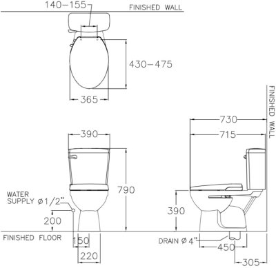 C13444(CN1) สุขภัณฑ์ แบบสองชิ้น 4.5 ลิตร รุ่น BOOM+CVN92201