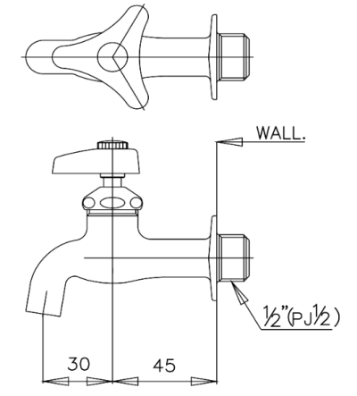 CT170C6(HM) ก๊อกเดี่ยวติดผนังคอสั้น (วาล์วยาง) รุ่น NEW CENTURY