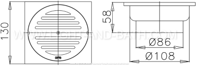 CT647Z3(HM) ตะแกรงกันกลิ่นสเตนเลสเหลี่ยมเกลียว 3 นิ้ว (หน้าแปลน 5.1 นิ้ว)