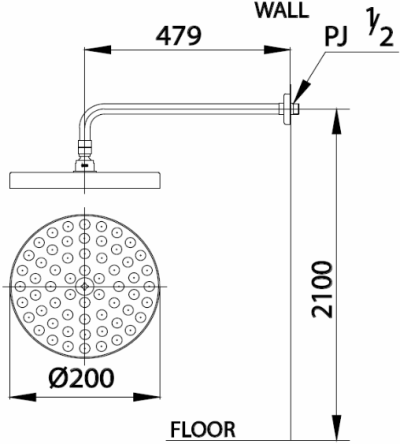 Z64X3V หัวฝักบัวก้านแข็งสเตนเลส ขนาด 8 นิ้ว